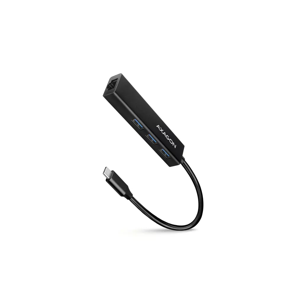 Obrázek produktu AXAGON HMC-GL3A, USB 3.2 Gen 1 hub, porty 3x USB-A + Gigabit Ethernet, kovový, kabel USB-C 20cm