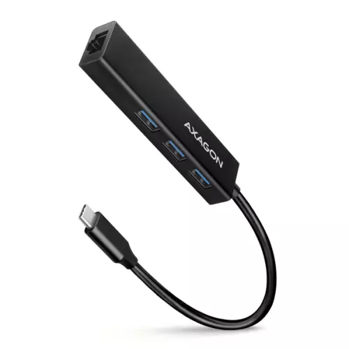 obrázek produktu AXAGON HMC-GL3A, USB 3.2 Gen 1 hub, porty 3x USB-A + Gigabit Ethernet, kovový, kabel USB-C 20cm