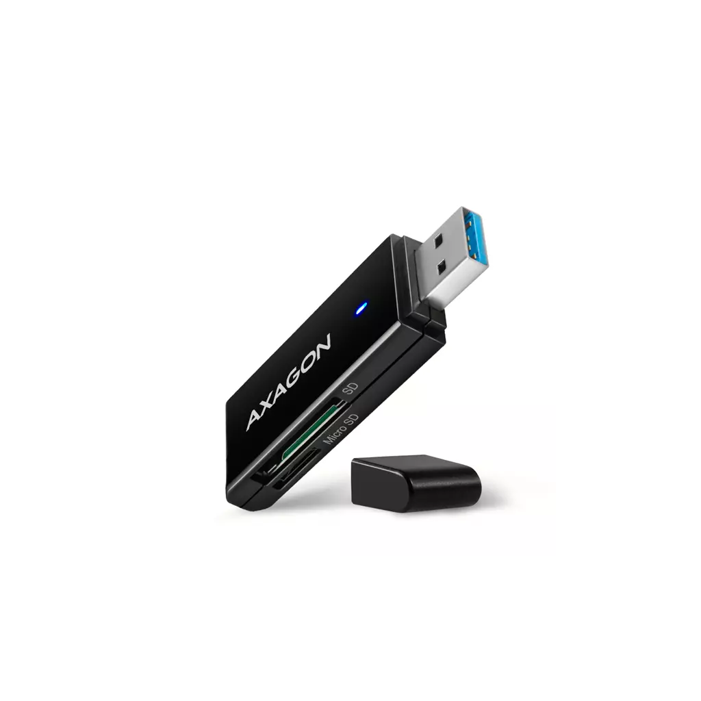 Obrázek produktu AXAGON CRE-S2N, USB-A 3.2 Gen 1 - SUPERSPEED čtečka karet, 2-slot & lun SD/microSD, podpora UHS-I