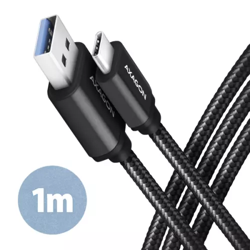 obrázek produktu AXAGON BUCM3-AM10AB, SPEED kabel USB-C <-> USB-A, 1m, USB 3.2 Gen 1, 3A, ALU, oplet, černý