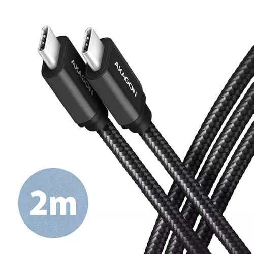 obrázek produktu AXAGON BUCM3-CM20AB, SPEED kabel USB-C <-> USB-C, 2m, USB 3.2 Gen 1, PD 60W 3A, ALU, oplet, černý