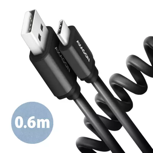 obrázek produktu AXAGON BUCM-AM10TB, TWISTER kabel USB-C <-> USB-A, 0.6m, USB 2.0, 3A, ALU, tpe, černý