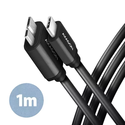 obrázek produktu AXAGON BUMM3-CM10AB, SPEED kabel Micro-B USB <-> USB-C, 1m, USB 3.2 GEN 1, 3A, ALU, tpe, černý