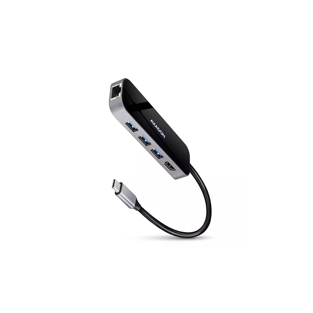 Obrázek produktu AXAGON HMC-6GL, USB 3.2 Gen 1 hub, 3x USB-A, HDMI 4k/30Hz, RJ-45 GLAN, PD 100W, kabel USB-C 20cm