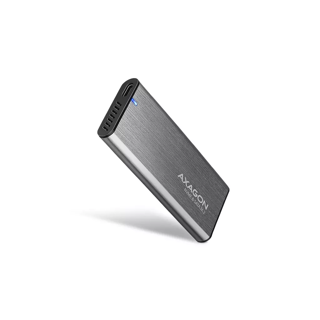 Obrázek produktu AXAGON EEM2-SG2, USB-C 3.2 Gen 2 - M.2 NVMe & SATA SSD kovový RAW box, bezšroubkový, stříbrný
