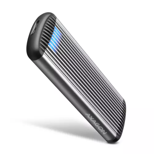 obrázek produktu AXAGON EEM2-SA, USB micro-B 3.2 Gen 1 - M.2 SATA SSD kovový RIBBED box, bezšroubkový