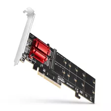 obrázek produktu AXAGON PCEM2-ND, PCIe x8 řadič - 2x M.2 NVMe M-key slot, RAID, podpora desek bez bifurkace, vč. LP
