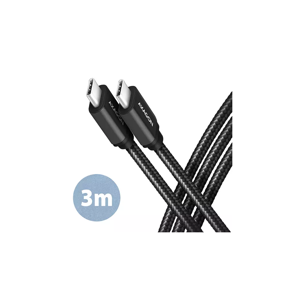Obrázek produktu AXAGON BUCM3-CM30AB, SPEED kabel USB-C <-> USB-C, 3m, USB 3.2 Gen 1, PD 60W 3A, ALU, oplet, černý