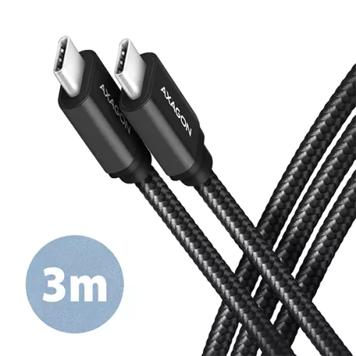 obrázek produktu AXAGON BUCM3-CM30AB, SPEED kabel USB-C <-> USB-C, 3m, USB 3.2 Gen 1, PD 60W 3A, ALU, oplet, černý