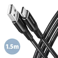 obrázek produktu AXAGON BUCM-AM15AB, HQ kabel USB-C <-> USB-A, 1.5m, USB 2.0, 3A, ALU, oplet, černý