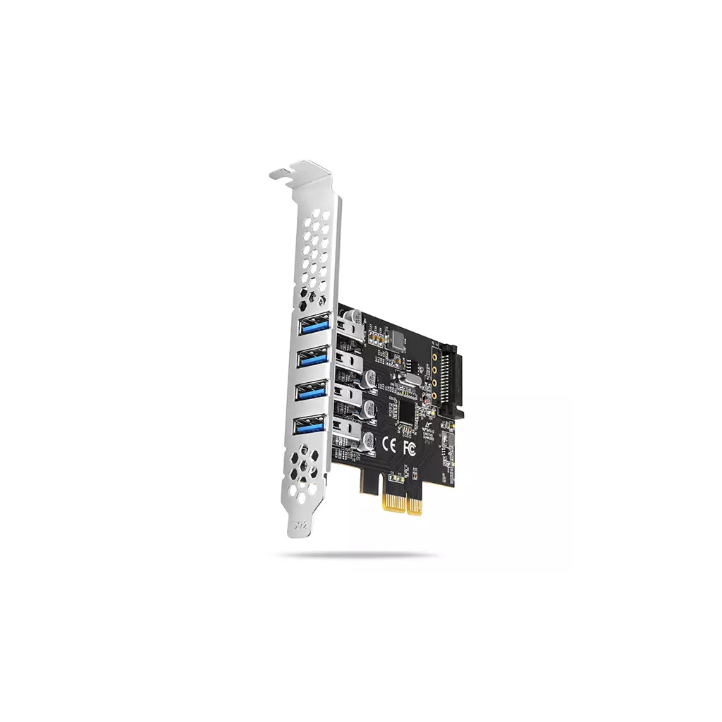 Obrázek produktu AXAGON PCEU-43RS, PCIe řadič, 4x USB 3.2 Gen 1 port, 5 Gbps, napájení z PCIe nebo SATA, SP & LP