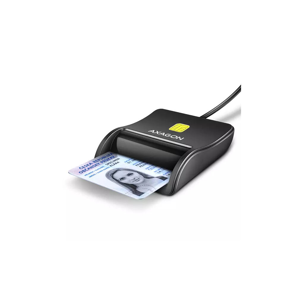 Obrázek produktu AXAGON CRE-SM3N, USB-A FlatReader čtečka kontaktních karet Smart card (eObčanka), kabel 1.3m