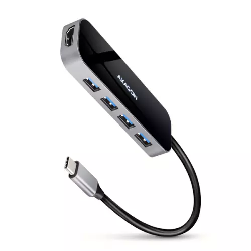 obrázek produktu AXAGON HMC-6H4A, USB 3.2 Gen 1 hub, porty 4x USB-A, HDMI 4k/30Hz, PD 100W, kabel USB-C 20cm