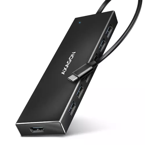 obrázek produktu AXAGON HUE-F7C, 7x USB 3.2 Gen 1 ALU FLAT CHARGING hub, micro USB nap. konektor, kabel USB-C 30cm