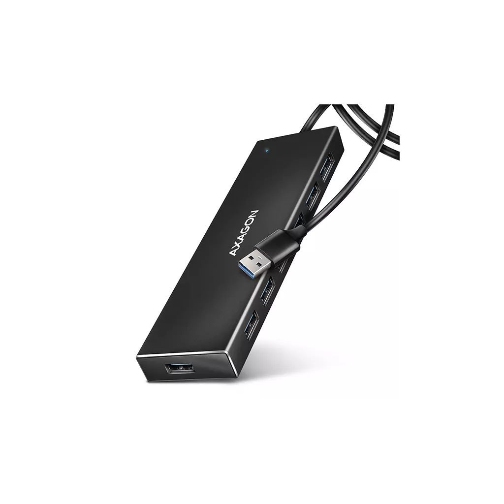 Obrázek produktu AXAGON HUE-F7A, 7x USB 3.2 Gen 1 ALU FLAT CHARGING hub, micro USB napájecí konektor, kabel USB-A 1m
