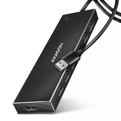 obrázek produktu AXAGON HUE-F7A, 7x USB 3.2 Gen 1 ALU FLAT CHARGING hub, micro USB napájecí konektor, kabel USB-A 1m