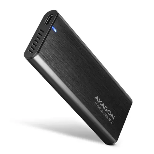 obrázek produktu AXAGON EEM2-SB2, USB-C 3.2 Gen 2 - M.2 NVMe & SATA SSD kovový RAW box, bezšroubkový, černý
