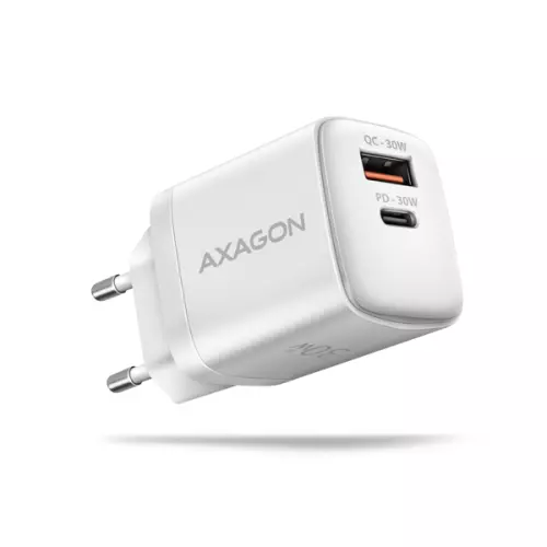 obrázek produktu AXAGON ACU-PQ30W, Sil nabíječka do sítě 30W, 2x port (USB-A + USB-C), PD3.0/PPS/QC4+/SFC/AFC/Apple