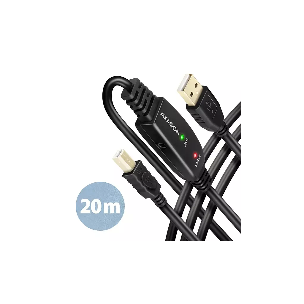 Obrázek produktu AXAGON ADR-220B, USB 2.0 A-M -> B-M aktivní propojovací / repeater kabel, 20m