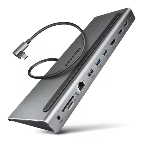 obrázek produktu AXAGON HMC-4KX3 USB 5Gbps hub, 3x USB-A, 2x HDMI, DP, RJ-45, SD/microSD, audio, PD 100W, kabel 40cm