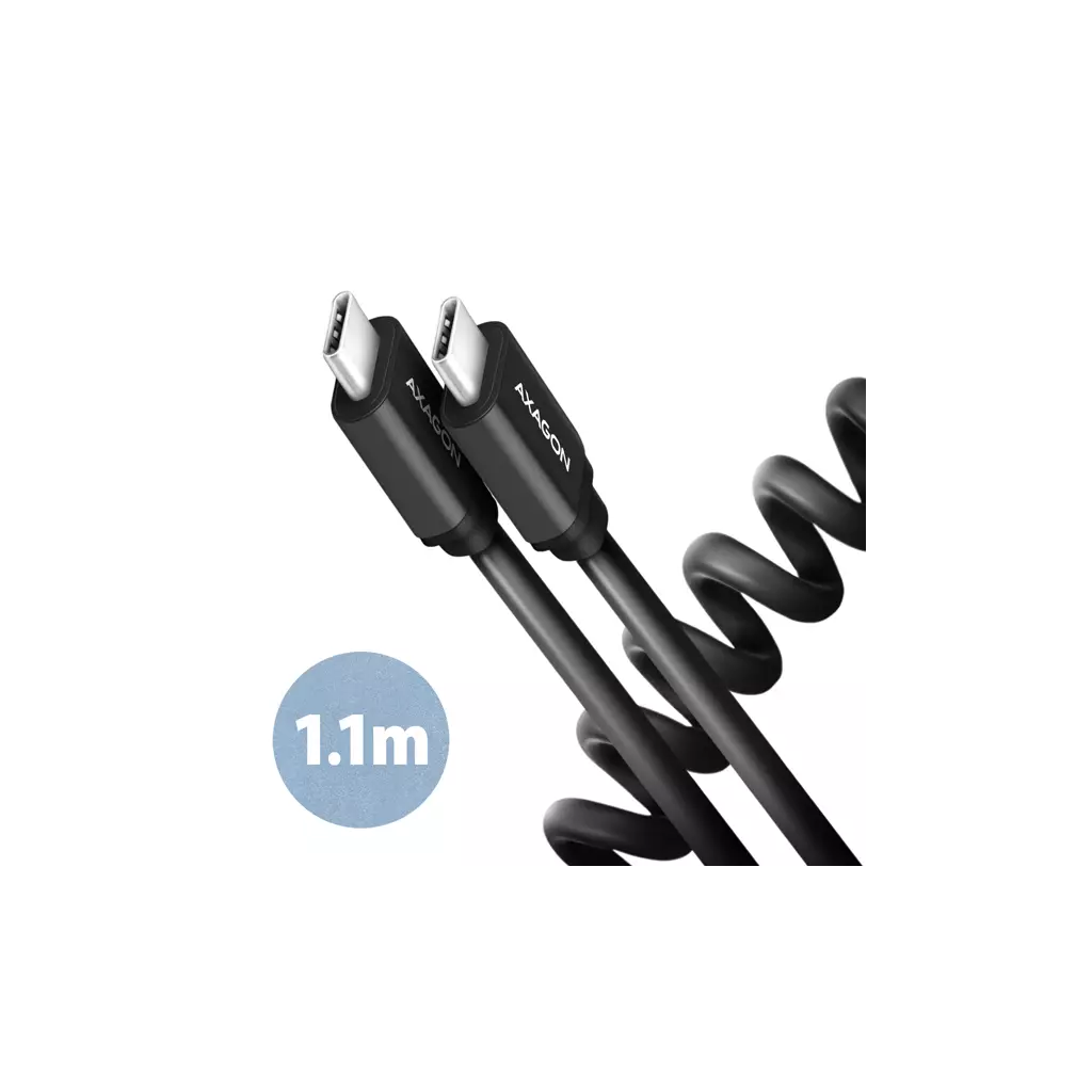 Obrázek produktu AXAGON BUCM-CM20TB, TWISTER kabel USB-C <-> USB-C, 1.1m, USB 2.0, PD 60W 3A, ALU, tpe, černý