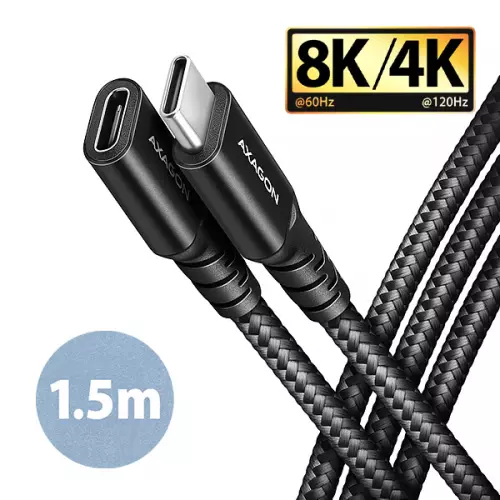obrázek produktu AXAGON BUCM32-CF15AB prodlužovací kabel USB-C (M) <-> USB-C (F), 1.5m, USB 20Gbps, PD 240W ALU oplet