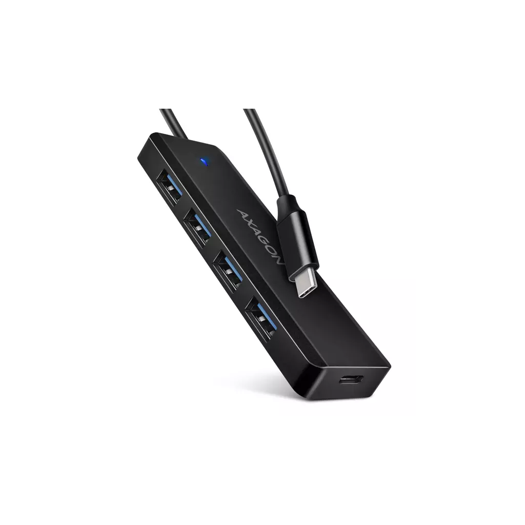 Obrázek produktu AXAGON HUE-C1C, 4x USB 5Gbps TRAVEL hub, USB-C napájecí konektor, kabel USB-C 19cm