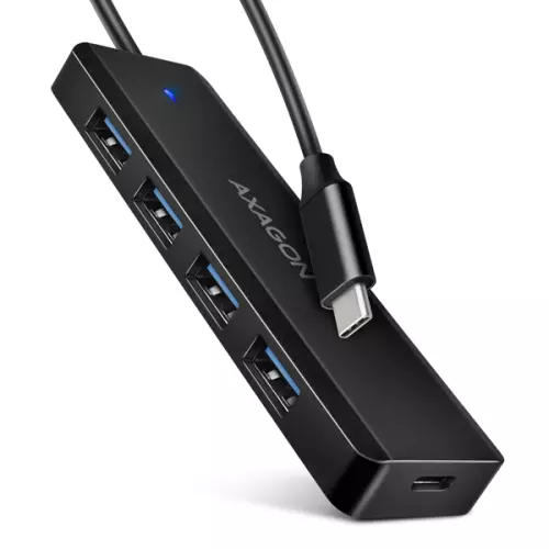 obrázek produktu AXAGON HUE-C1C, 4x USB 5Gbps TRAVEL hub, USB-C napájecí konektor, kabel USB-C 19cm