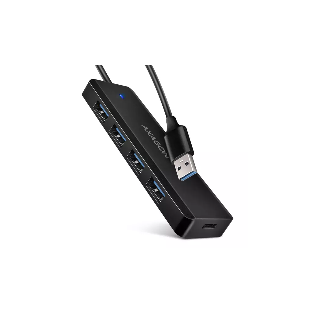 Obrázek produktu AXAGON HUE-C1A, 4x USB 5Gbps TRAVEL hub, USB-C napájecí konektor, kabel USB-A 19cm