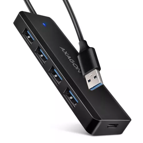 obrázek produktu AXAGON HUE-C1A, 4x USB 5Gbps TRAVEL hub, USB-C napájecí konektor, kabel USB-A 19cm