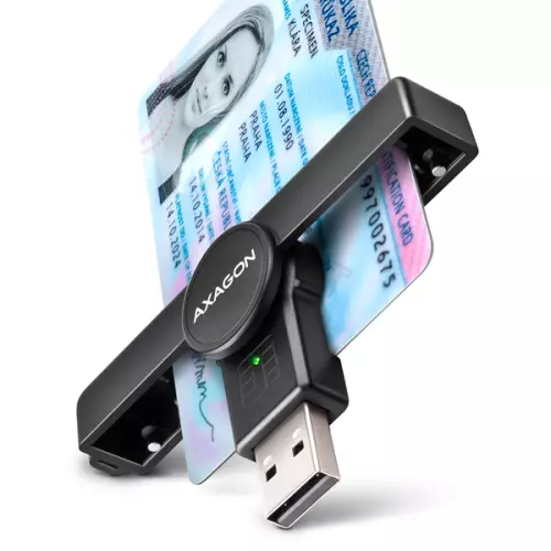 obrázek produktu AXAGON CRE-SMPA, USB-A PocketReader čtečka kontaktních karet Smart card, (eObčanka, eID klient)