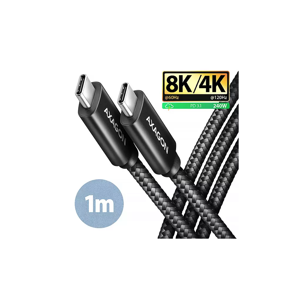 Obrázek produktu AXAGON BUCM4X-CM10AB NewGEN+ kabel USB-C <-> USB-C, 1m, USB4 Gen 3×2, PD 240W 5A, 8K HD, ALU, oplet