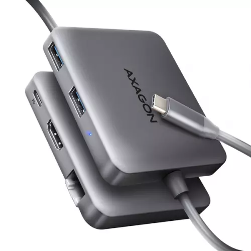 obrázek produktu AXAGON HMC-5HL, USB 5Gbps hub, 2x USB-A, HDMI 4k/60Hz, RJ-45 GLAN, PD 100W, kabel USB-C 20cm
