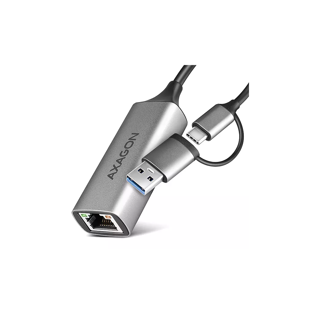 Obrázek produktu AXAGON ADE-TXCA, USB-C + USB-A 3.2 Gen 1 - Gigabit Ethernet síťová karta, Asix AX88179, auto instal