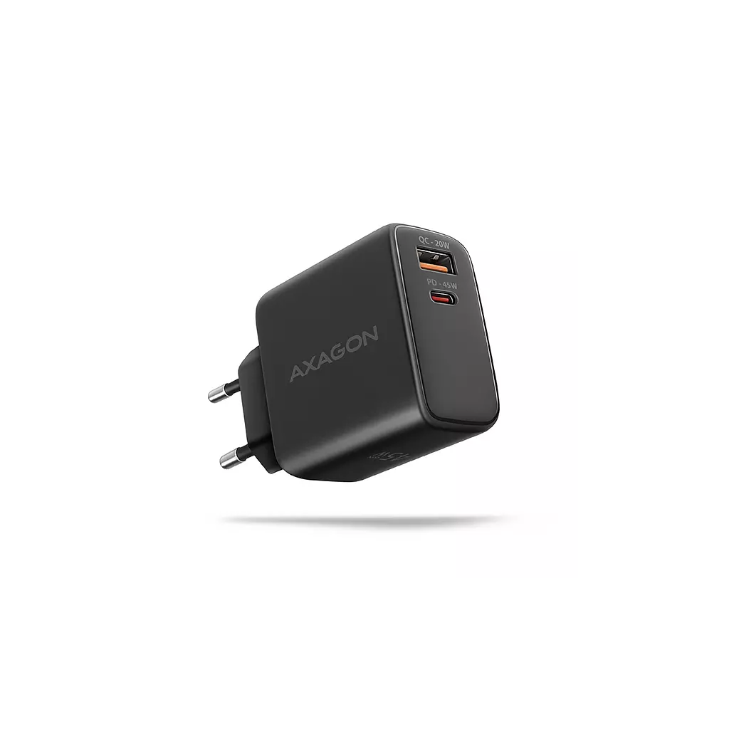 Obrázek produktu AXAGON ACU-PQ45 GaN nabíječka do sítě 45W, 2x port (USB-A + USB-C), PD3.0/PPS/QC4+/SFC 2.0/AFC/Apple