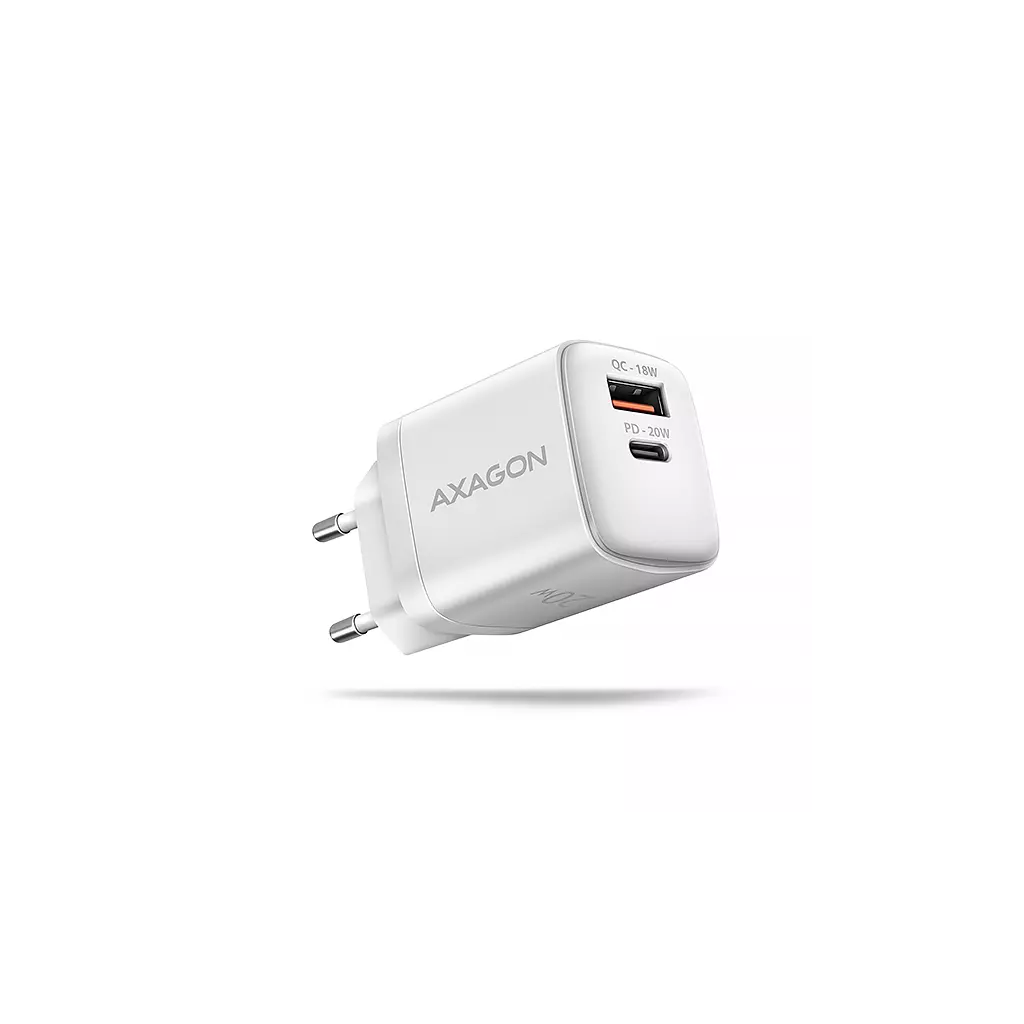 Obrázek produktu AXAGON ACU-PQ20W, nabíječka do sítě 20W, 2x port (USB-A + USB-C), PD3.0/PPS/QC4+/AFC/Apple, bílá