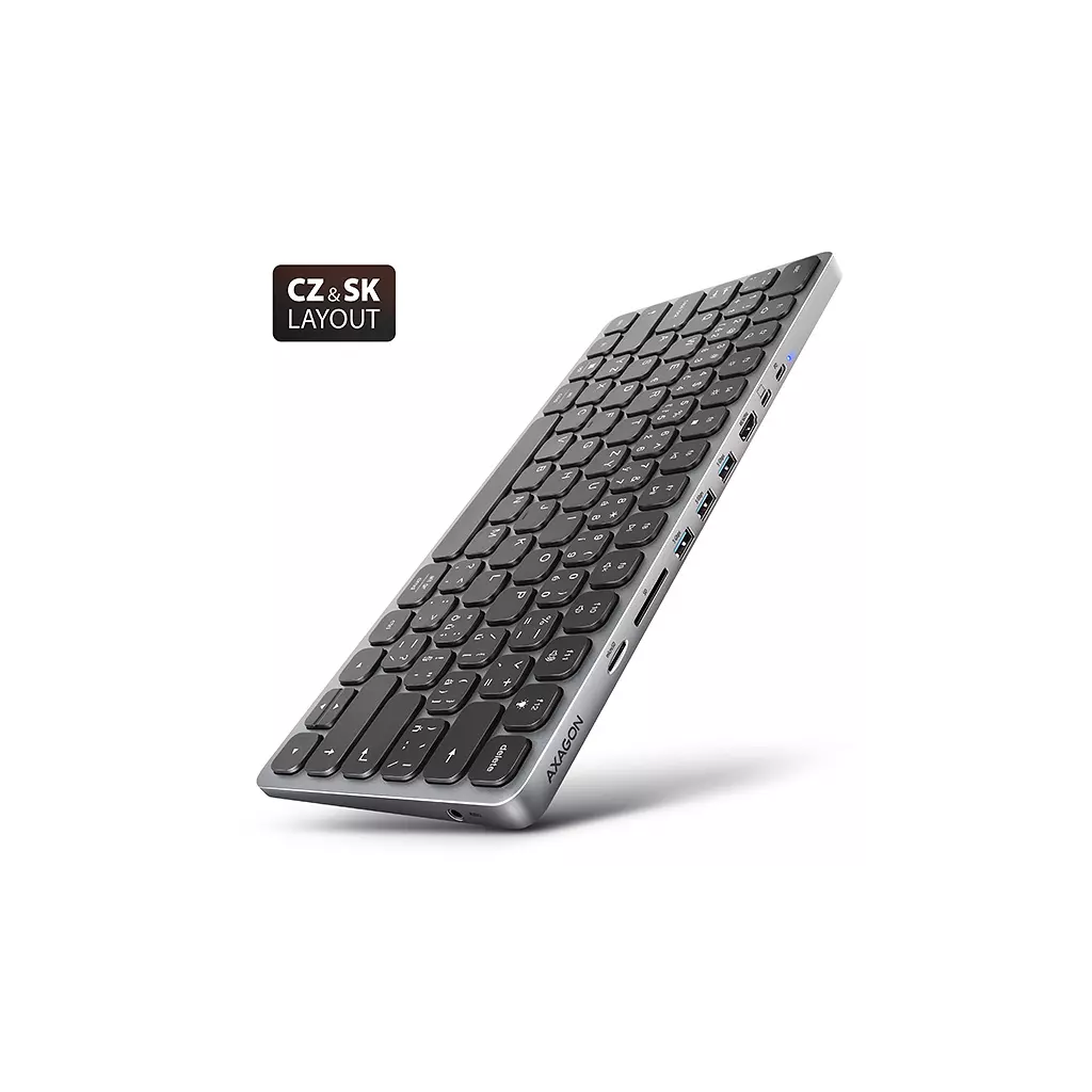 Obrázek produktu AXAGON HMC-KB-CS, USB 5Gbps hub s CZ/SK klávesnicí, HDMI 4K/60Hz, 3x USB-A, SD/mSD, audio, PD 100W