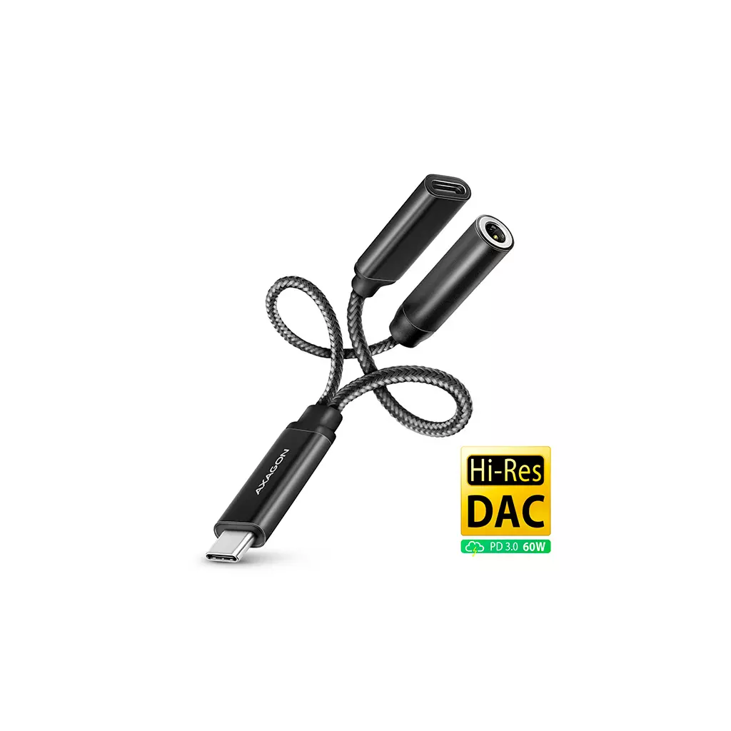 Obrázek produktu AXAGON ADA-HCPD, USB-C na 3.5mm jack - Hi-Res DAC audio adaptér, 384kHz/32bit, stereo, PD 60W 3A
