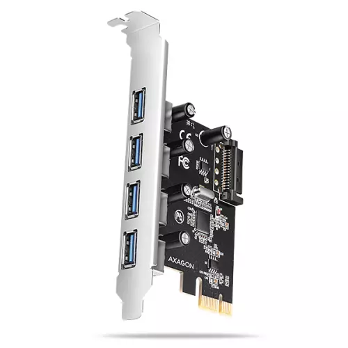 obrázek produktu AXAGON PCEU-430RS, PCIe řadič, 4x USB 5Gbps port, SATA napájení, Renesas PD720201, SP