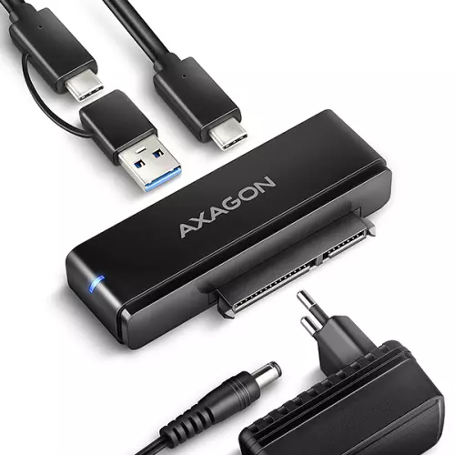 obrázek produktu AXAGON ADSA-FPX, USB-C 10Gbps - SATA 6G, 2.5"/3.5" SSD/HDD FAST PORT X adaptér, vč. AC napáječe