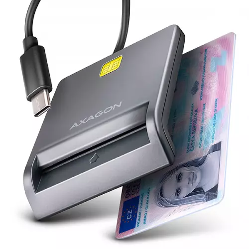 obrázek produktu AXAGON CRE-SM3TC, USB-C FlatReader čtečka kontaktních karet Smart card (eObčanka), kabel 1.2m