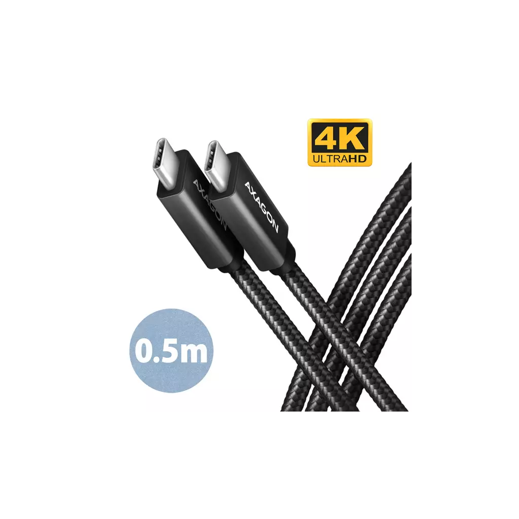 Obrázek produktu AXAGON BUCM32-CM05AB, SPEED+ kabel USB-C <-> USB-C, 0.5m, USB 20Gbps, PD 100W 5A, 4K HD, ALU, oplet