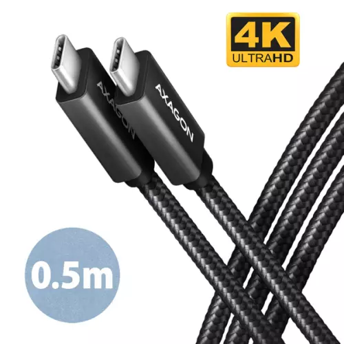 obrázek produktu AXAGON BUCM32-CM05AB, SPEED+ kabel USB-C <-> USB-C, 0.5m, USB 20Gbps, PD 100W 5A, 4K HD, ALU, oplet