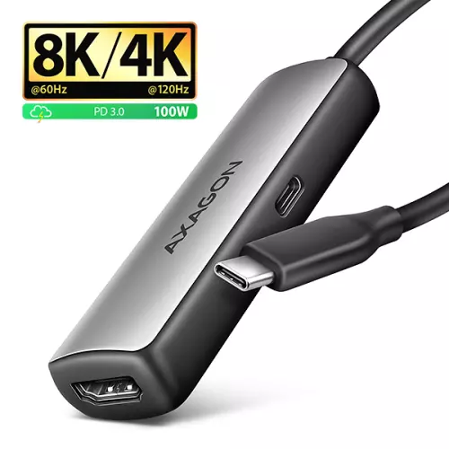 obrázek produktu AXAGON RVC-HI8KPD, USB-C -> HDMI 2.1 redukce / adaptér, 8K/60Hz, 4K/144Hz, HDR10+, PD100W
