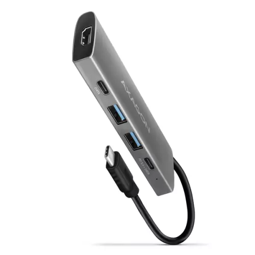 obrázek produktu AXAGON HMC-5G21, USB 10Gb/s hub, porty 2x USB-A, 2x USB-C, HDMI 4k/30, PD 60W, kabel USB-C 13cm