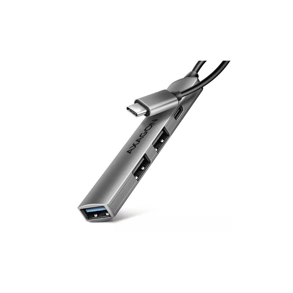 Obrázek produktu AXAGON HUE-STC, 4x USB ALU STRIP hub, 1x USB-A 5Gbps, 2x USB-A & 1x USB-C 480Mbps, kabel USB-C 12cm