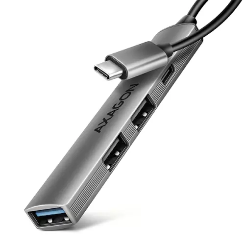 obrázek produktu AXAGON HUE-STC, 4x USB ALU STRIP hub, 1x USB-A 5Gbps, 2x USB-A & 1x USB-C 480Mbps, kabel USB-C 12cm
