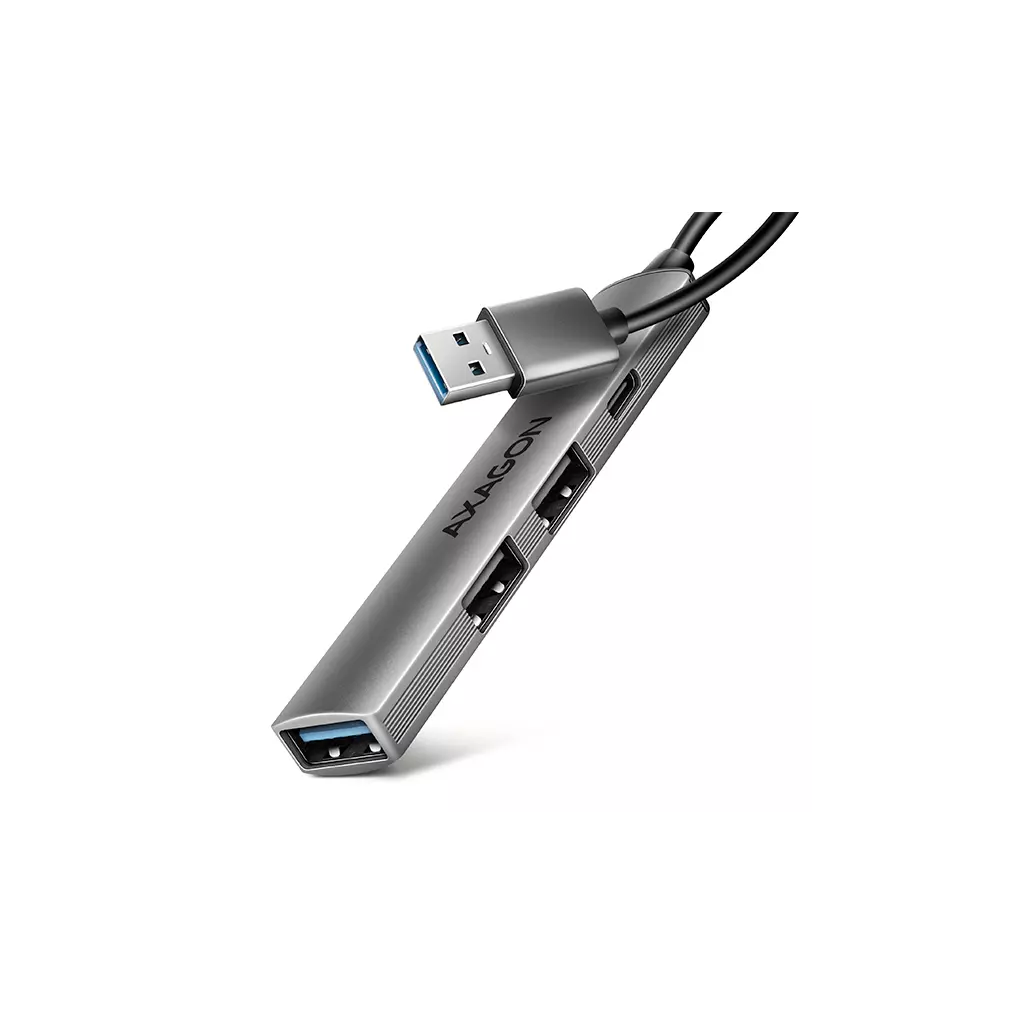 Obrázek produktu AXAGON HUE-STA, 4x USB ALU STRIP hub, 1x USB-A 5Gbps, 2x USB-A & 1x USB-C 480Mbps, kabel USB-A 12cm