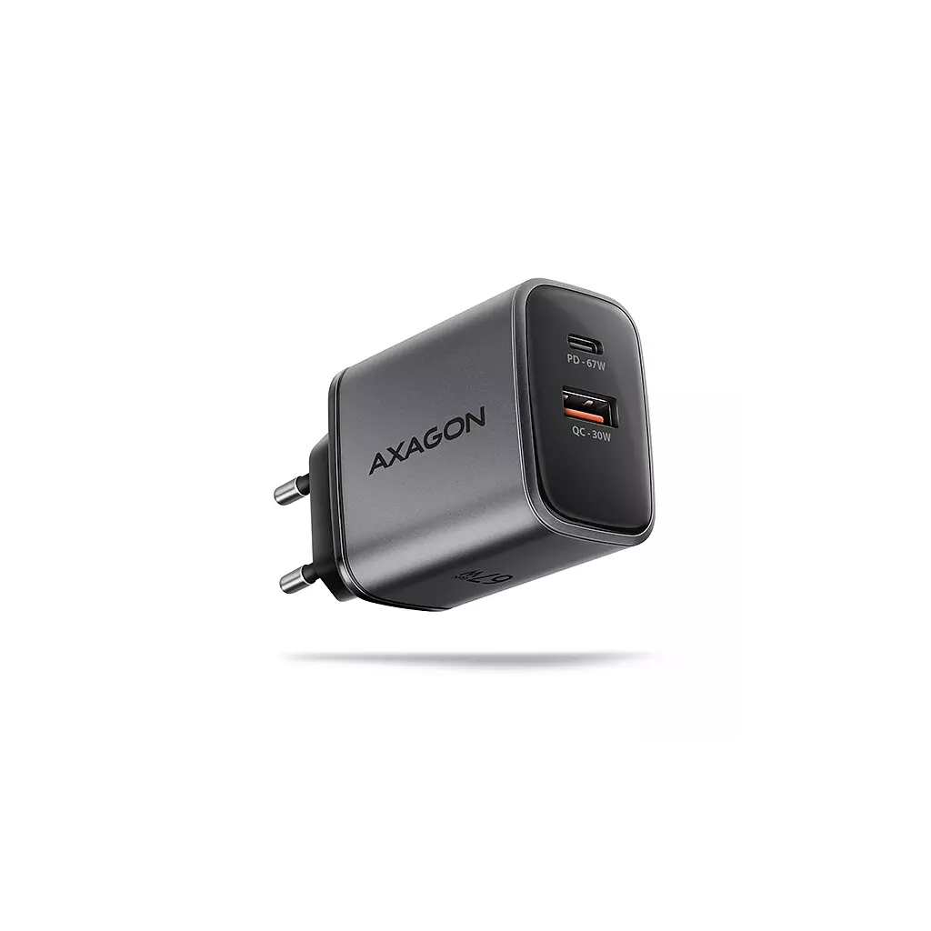 Obrázek produktu AXAGON ACU-PQ67 GaN nabíječka do sítě 67W, USB-A + USB-C, PD3.0/PPS/QC4+/SFC2.0/Apple
