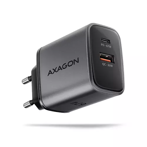 obrázek produktu AXAGON ACU-PQ67 GaN nabíječka do sítě 67W, USB-A + USB-C, PD3.0/PPS/QC4+/SFC2.0/Apple
